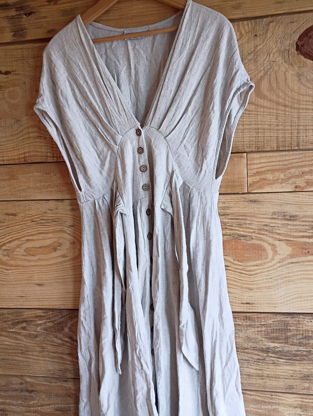 Dress Forum Beige Linen-Blend Corset Waisted Cottage Core Milkmaid Work - Picture 9 of 13
